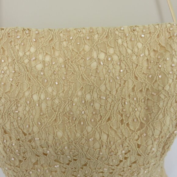 Y2K Womens 12 Juniors 11 Beige Yellow Beaded Corset Spaghetti Tank Top Shirt Bow - Picture 3 of 13